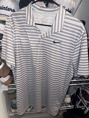 Nike Dri-FIT Striped Polo - Gray & White